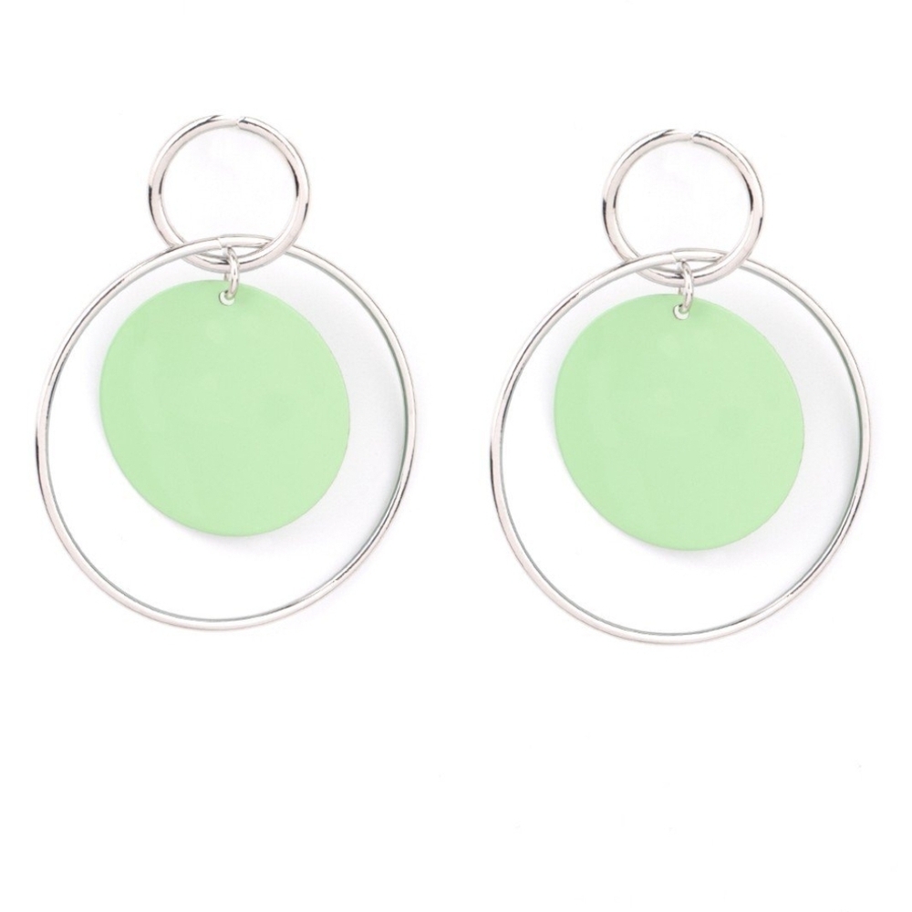 POP Look And Listen Paparazzi Silver-Tone Hoops with Mint Green Discs